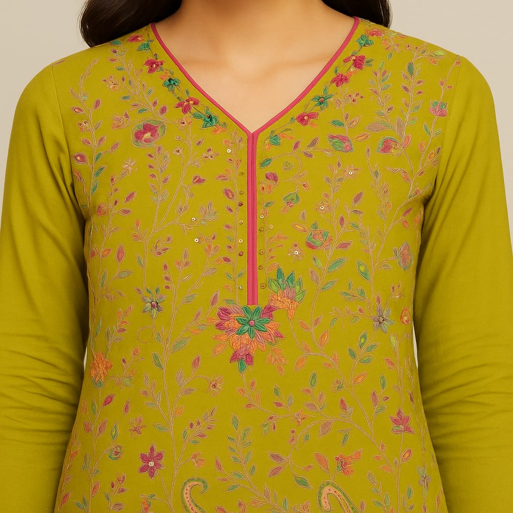 Straight Fit Embellished V-Neck Flash Buy Kurta With Pant With Dupatta Set