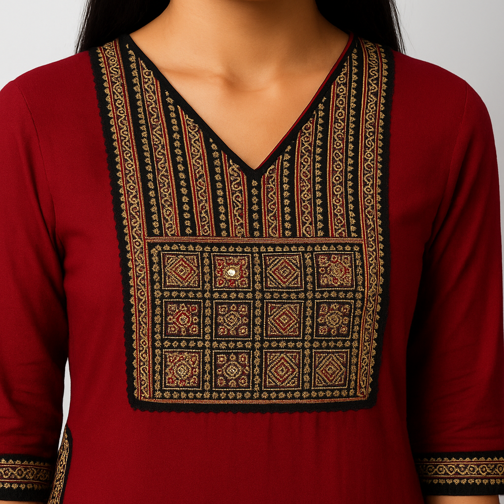 Straight Fit Embroidered V-Neck Kurta With Pant With Dupatta Set