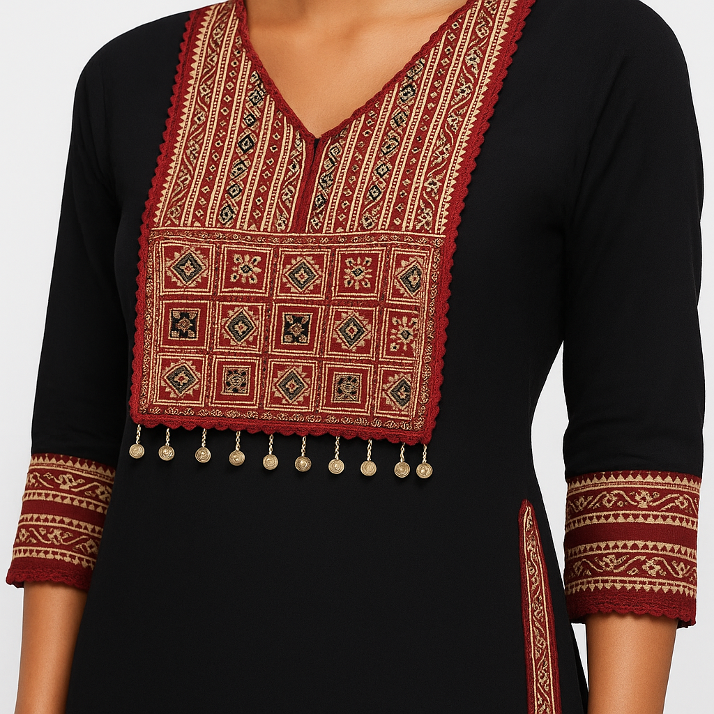 Straight Fit Embroidered V-Neck Kurta With Pant With Dupatta Set
