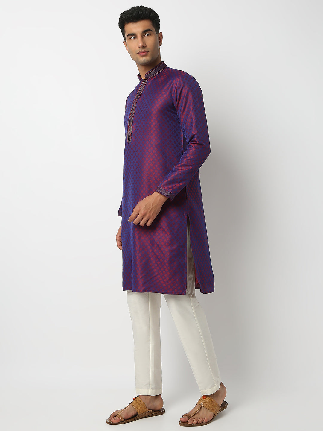 Regular Fit Jacquard Mandarin Collar Full Sleeve Kurta and Pant Set