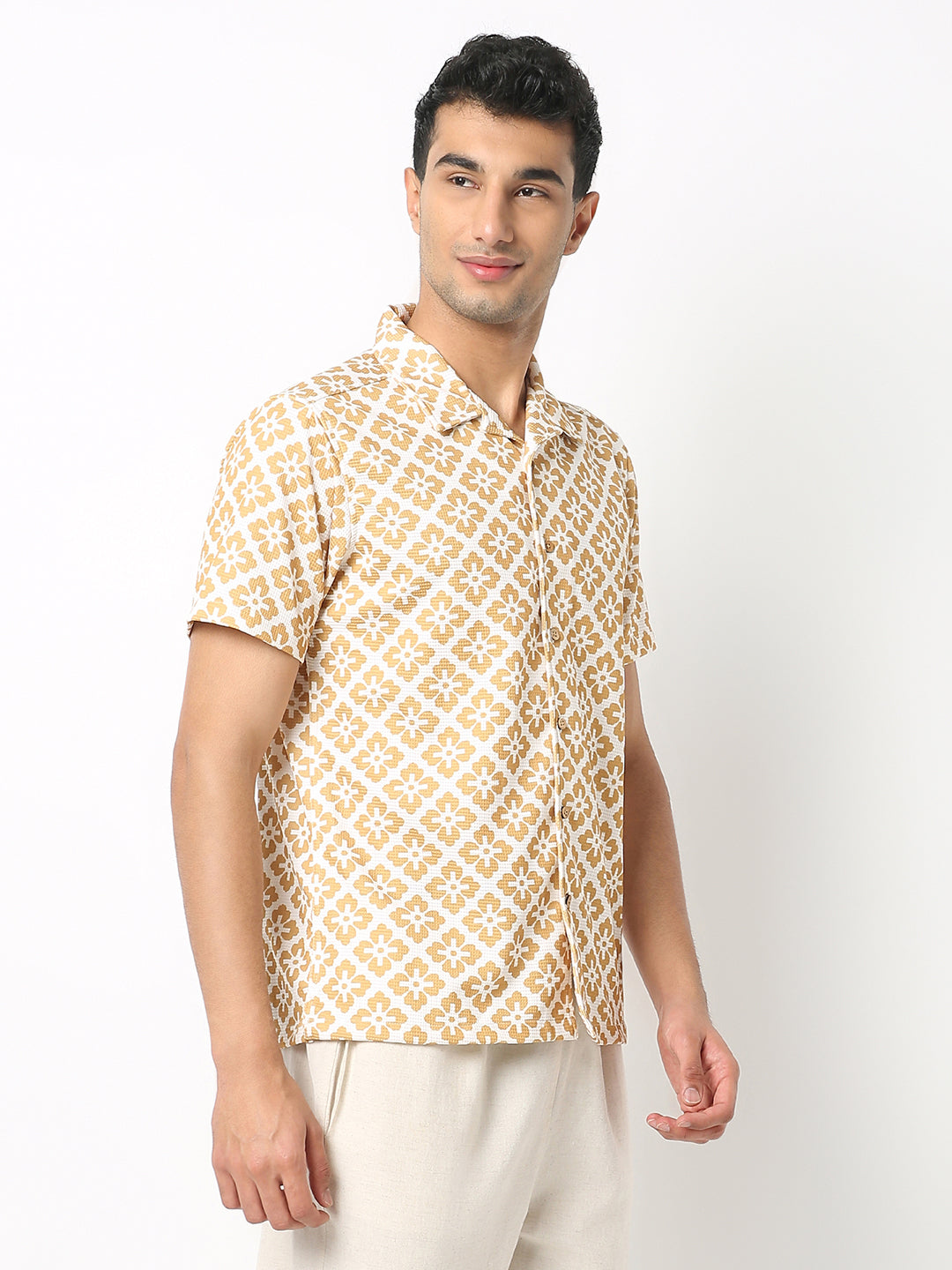 Relaxed Fit Digital Print Camp Collar Half Sleeve Shirt