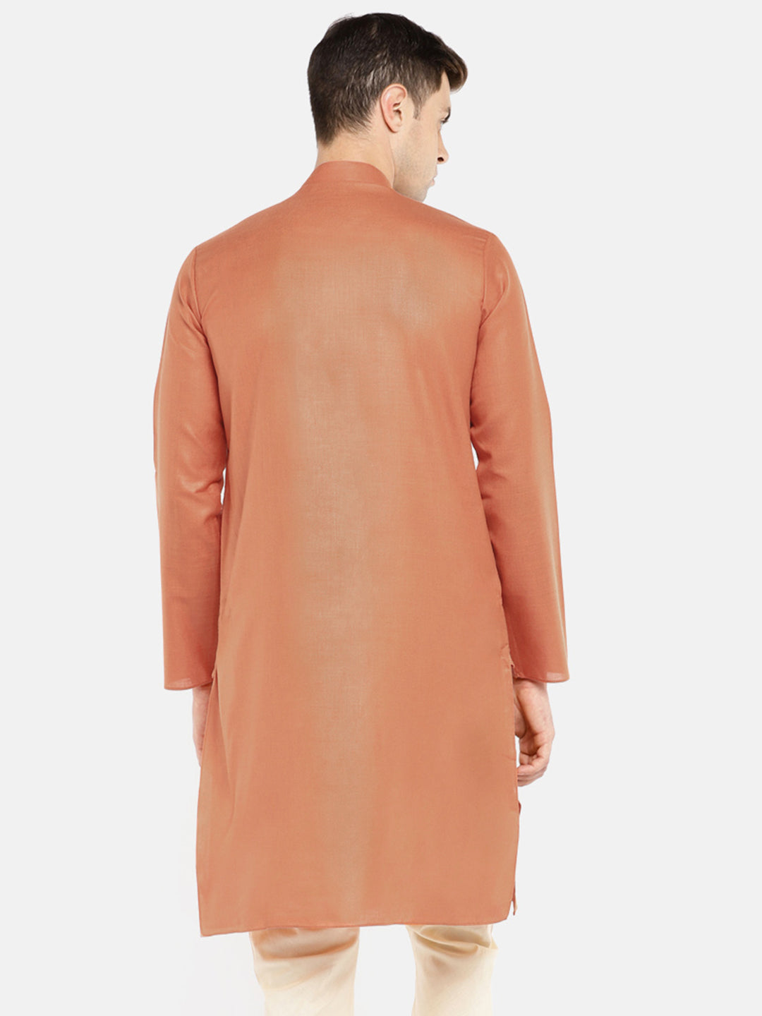 Men Straight Full Sleeve Rust Kurta