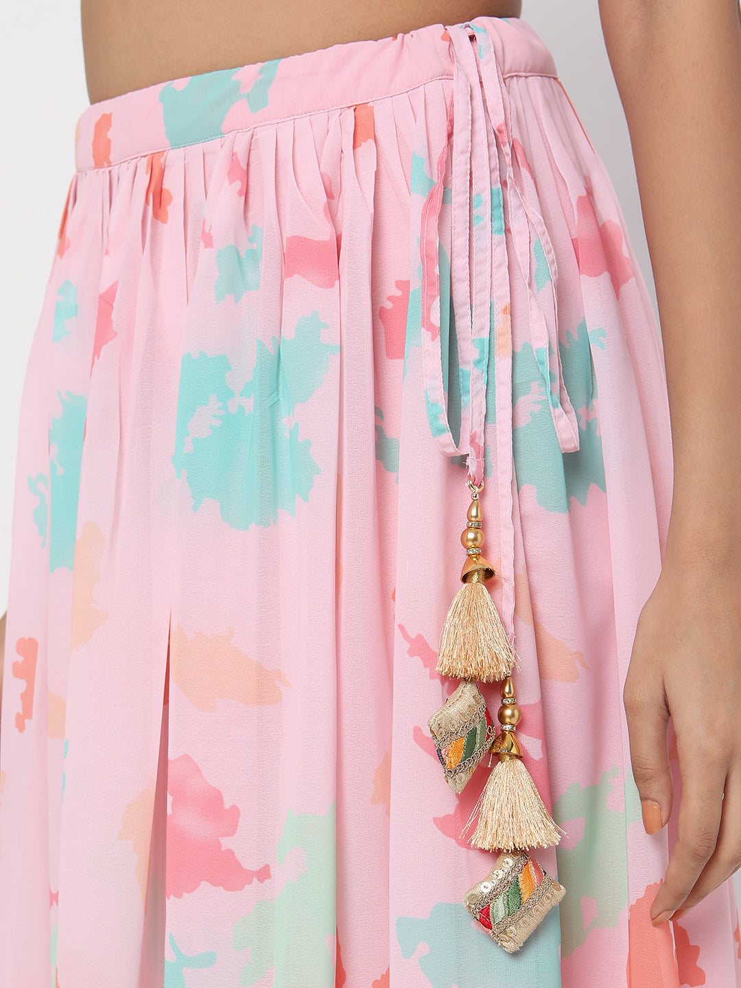 Women's Peach Polyester Printed Skirt