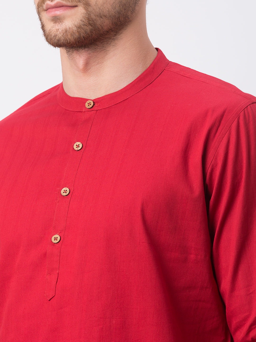 Men Straight Full Sleeve Red Kurta