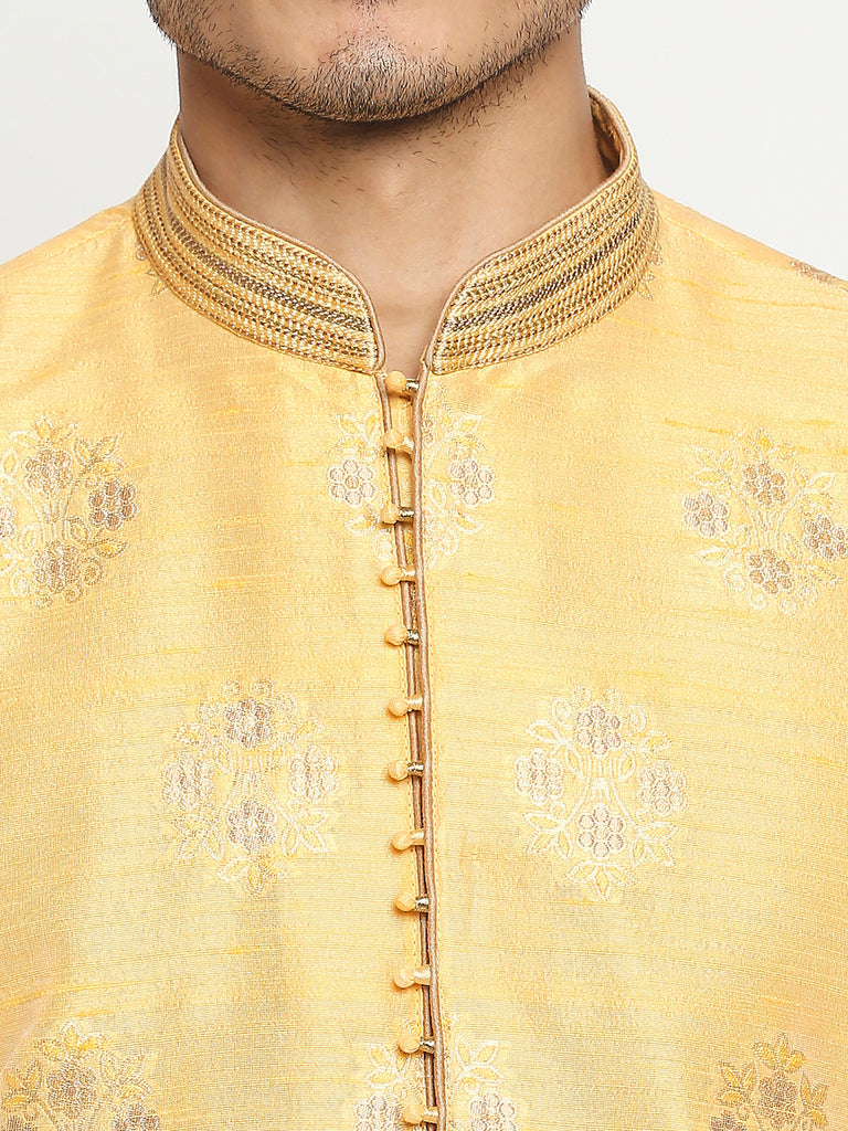 Men's Yellow Polyester Embroidered Kurta Pyjama
