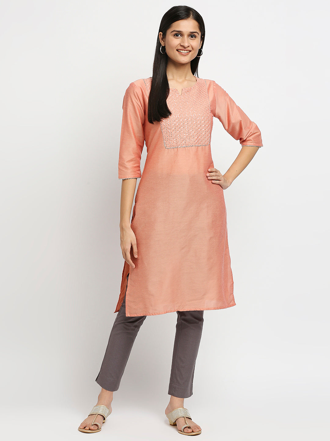 Women's Grey Cotton Solid Pants