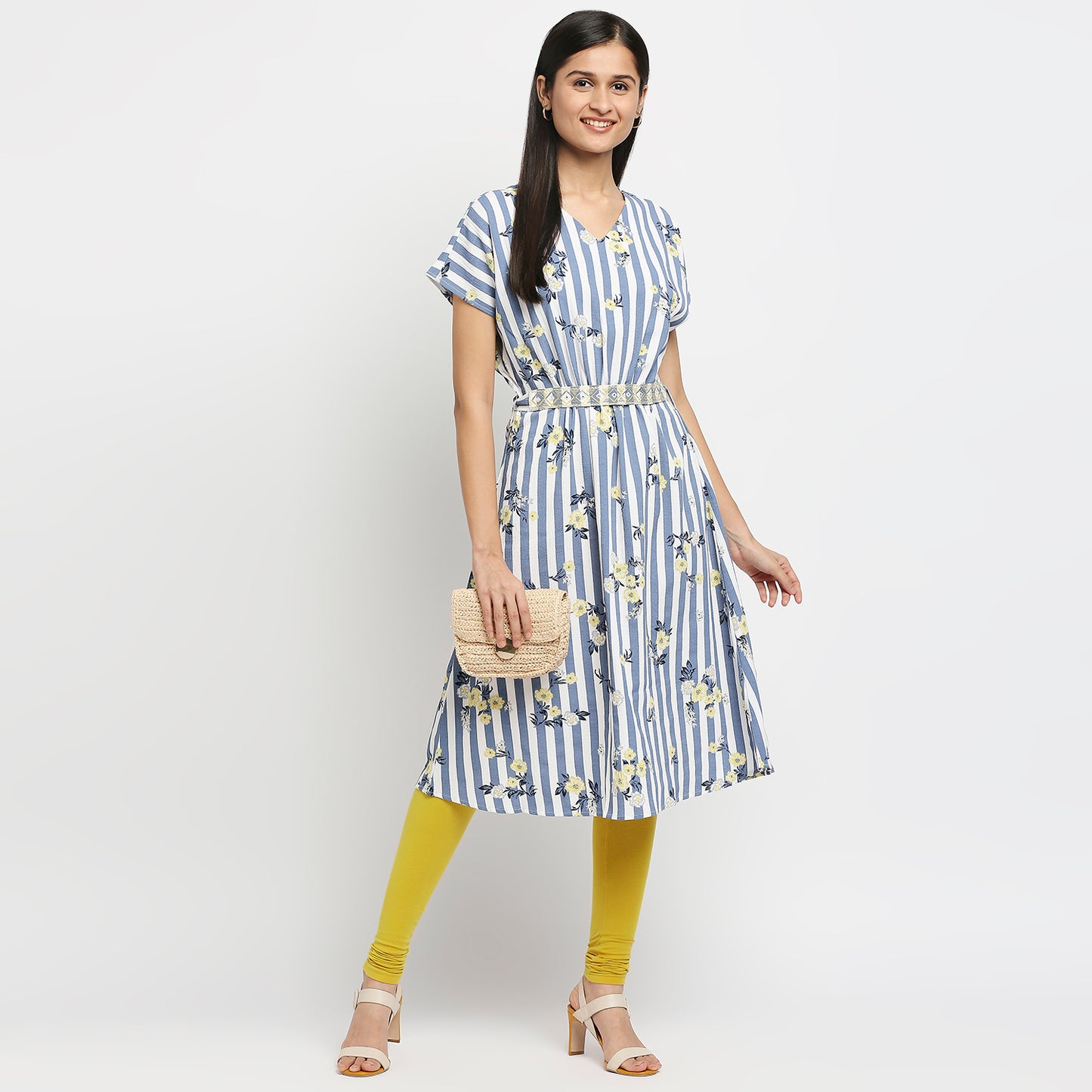 Women's Blue Poly Crepe Printed Kurta