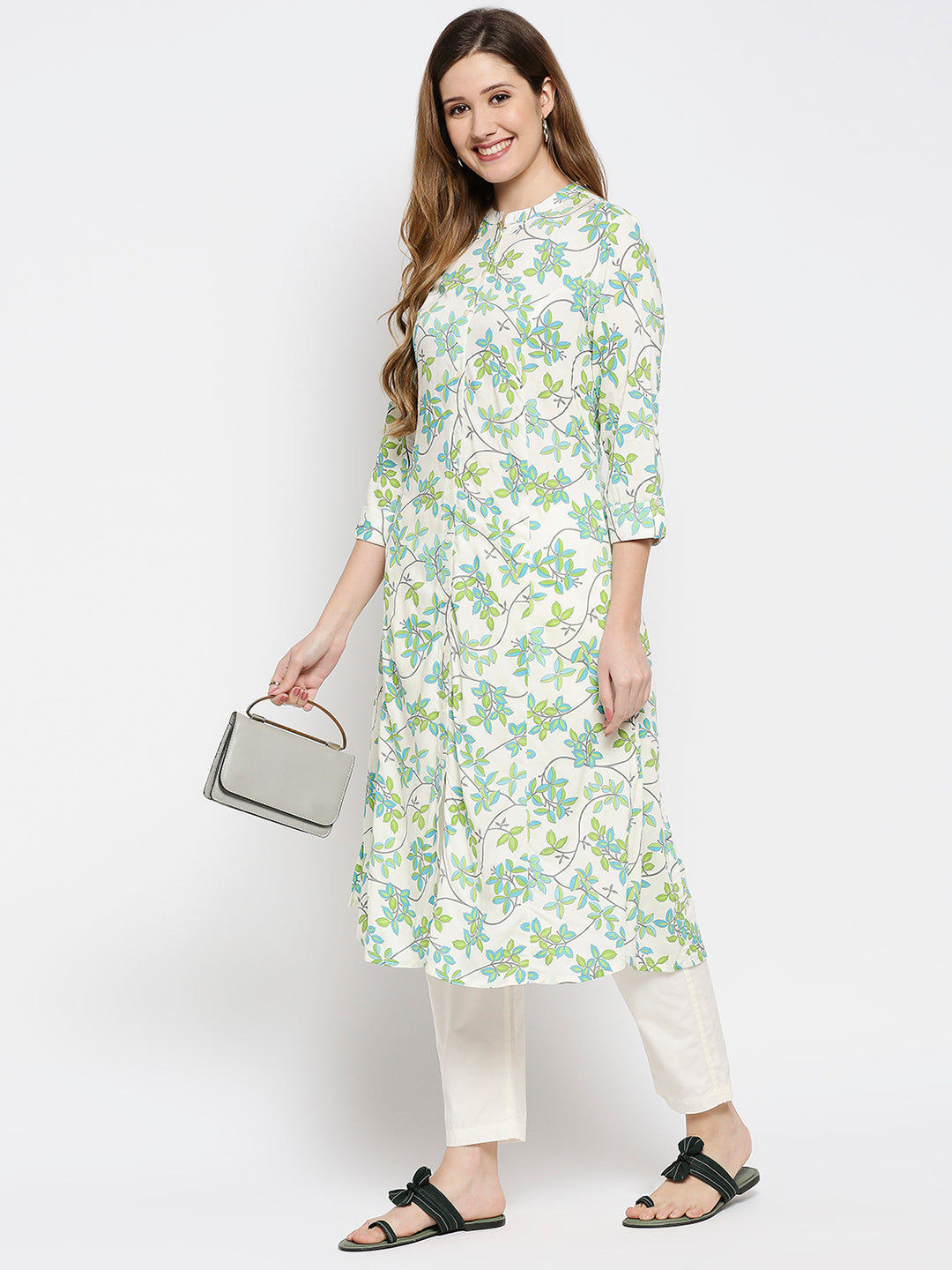 Women Green Rayon Printed Kurta