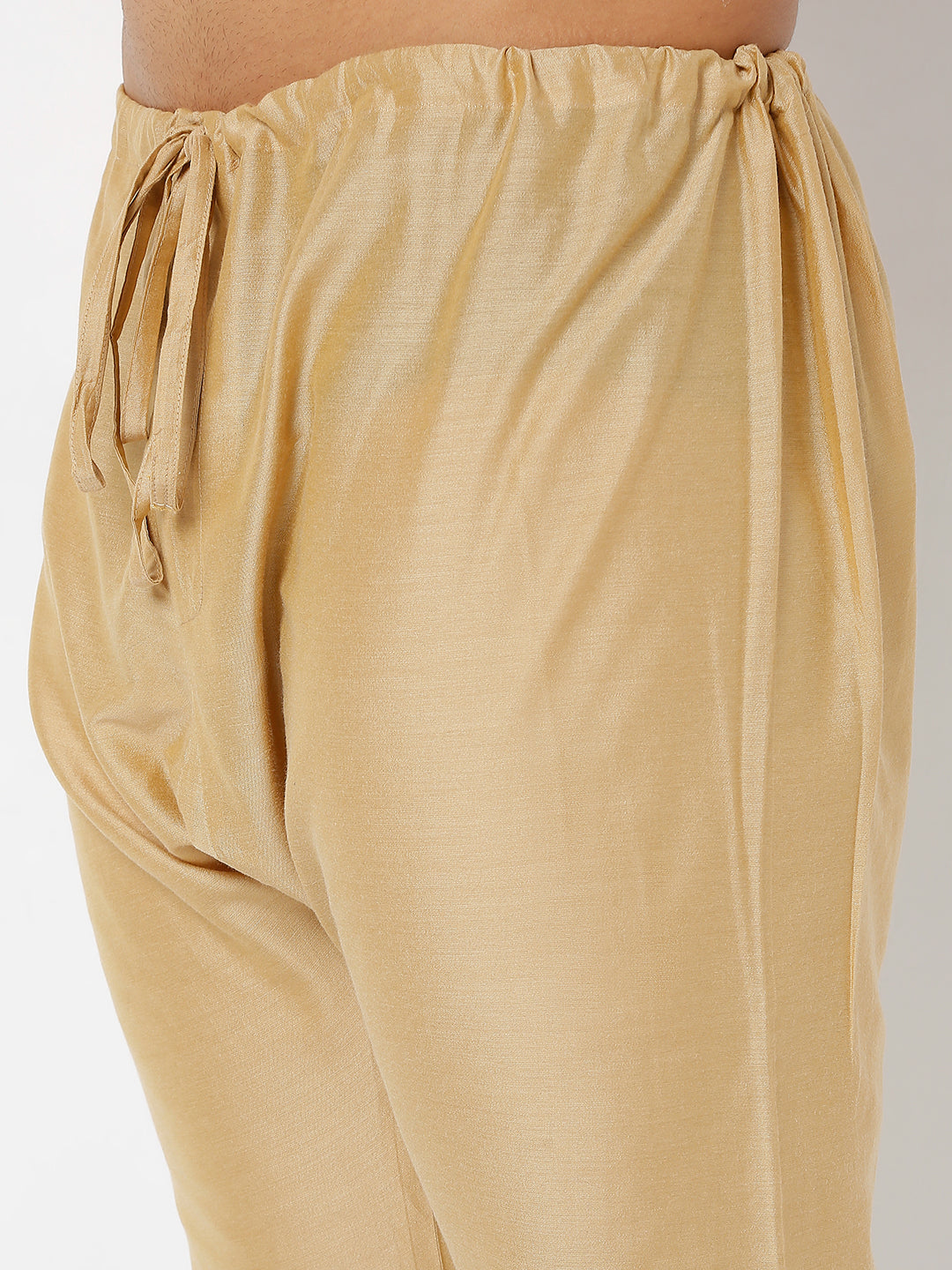 Men's Gold Polyster Blend Solid Churidar