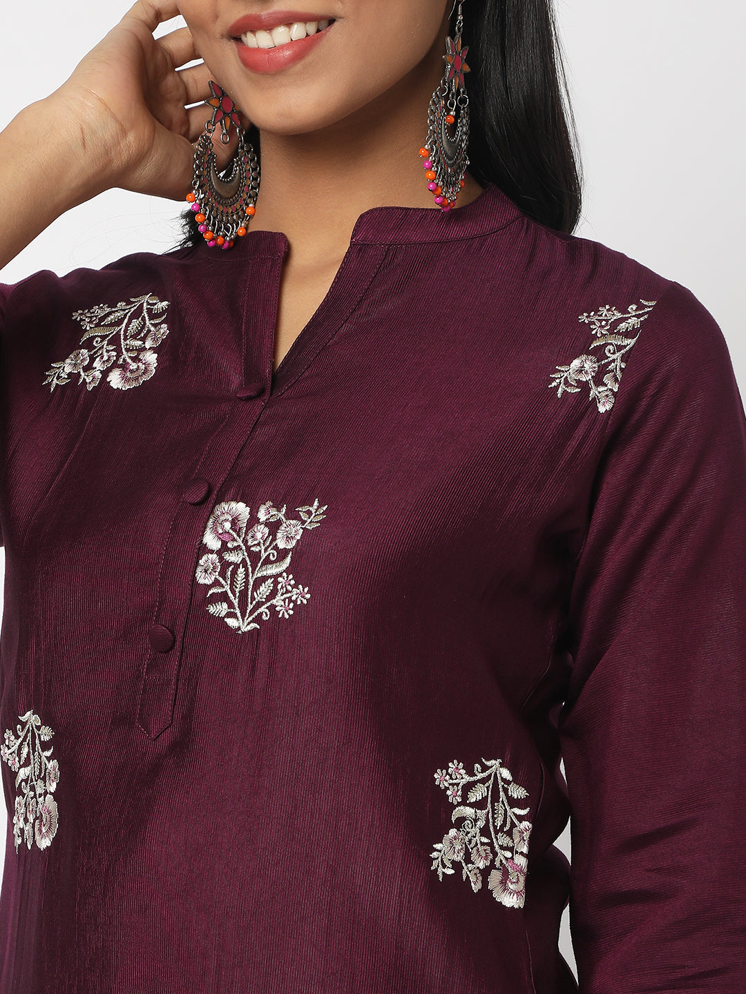 Women's Purple Gadwal Embroidered Kurta