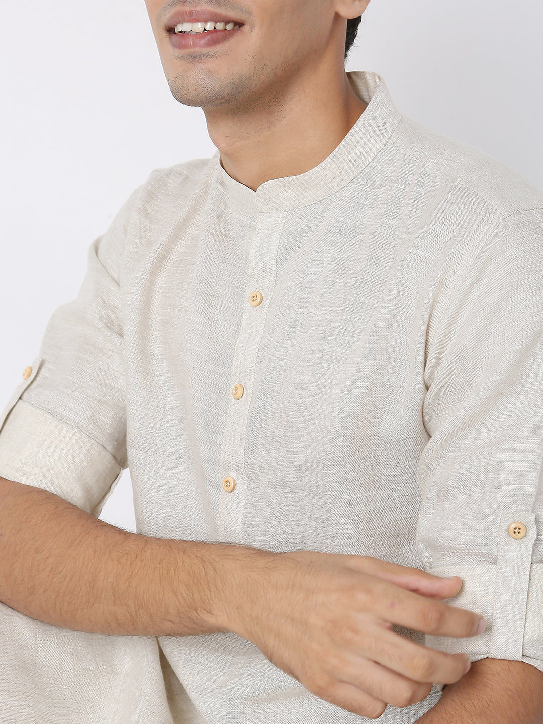 Matchles Men's Off White Linen Solid Kurta