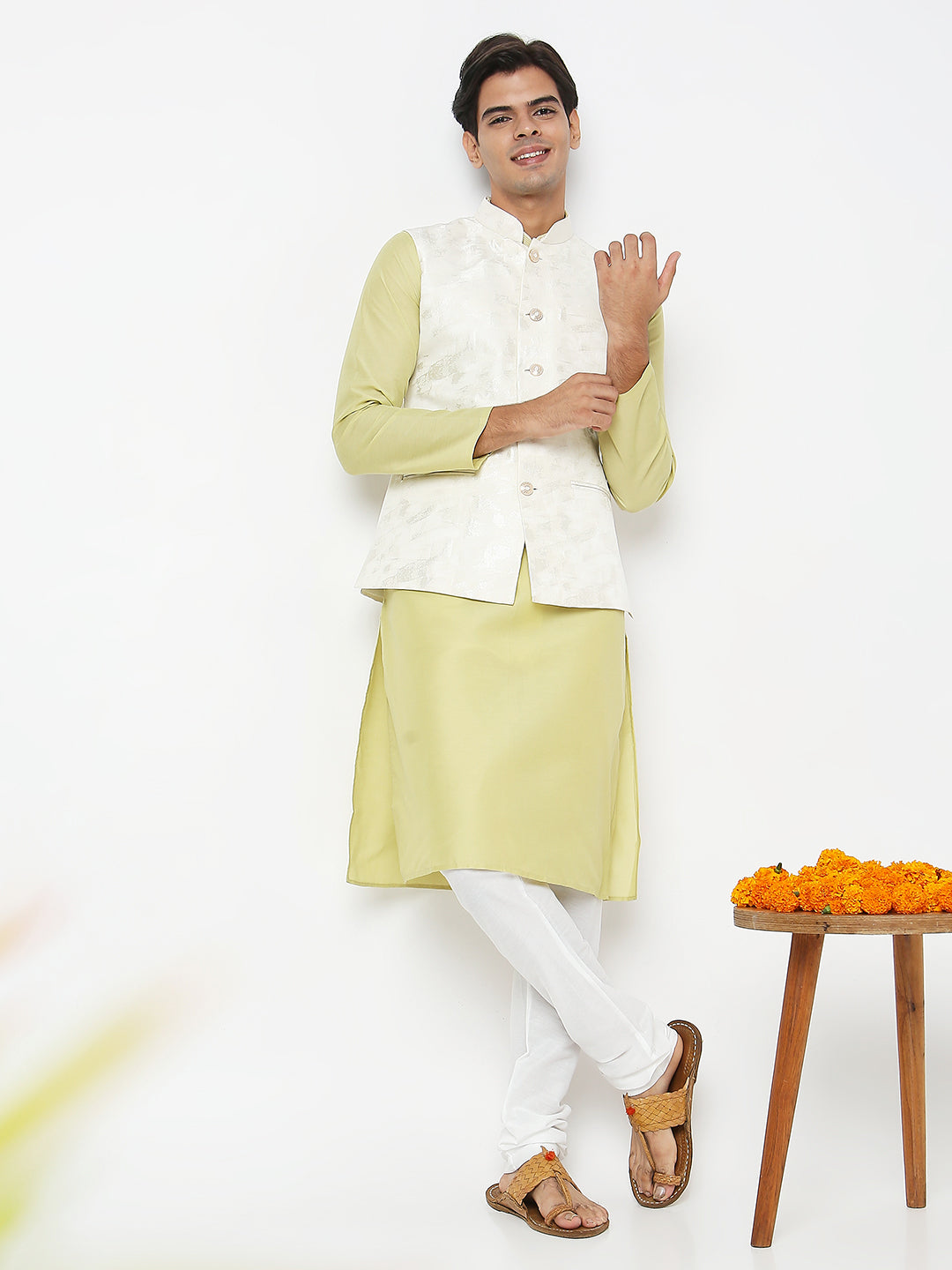 Men's Cream Polyester Solid Jackets