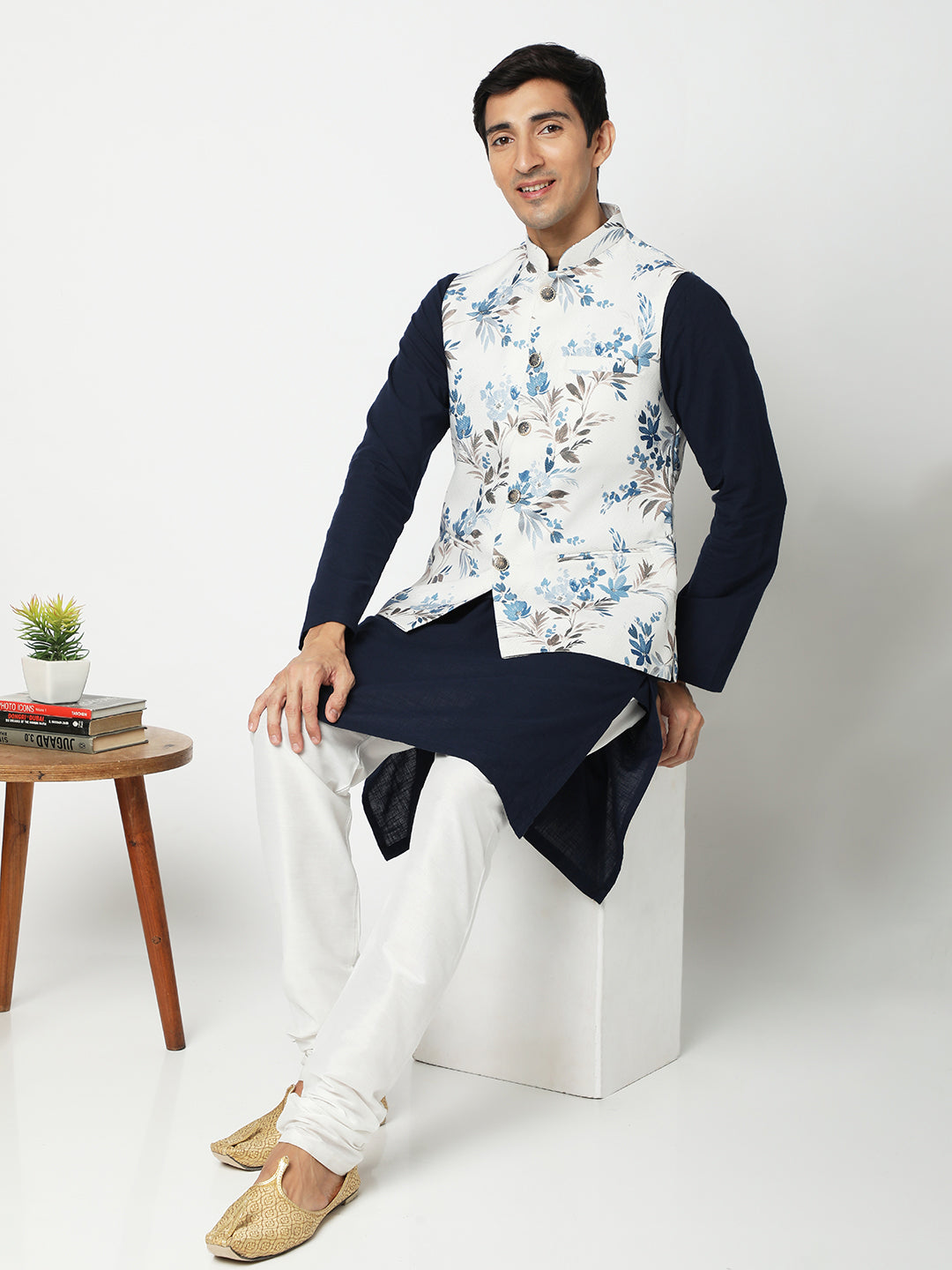 Men's White Polyester Floral Jackets