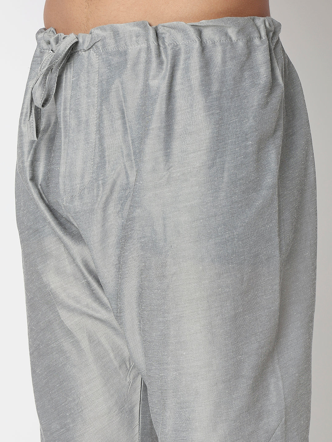 Men's Grey Polyester Embroidered Kurta Set