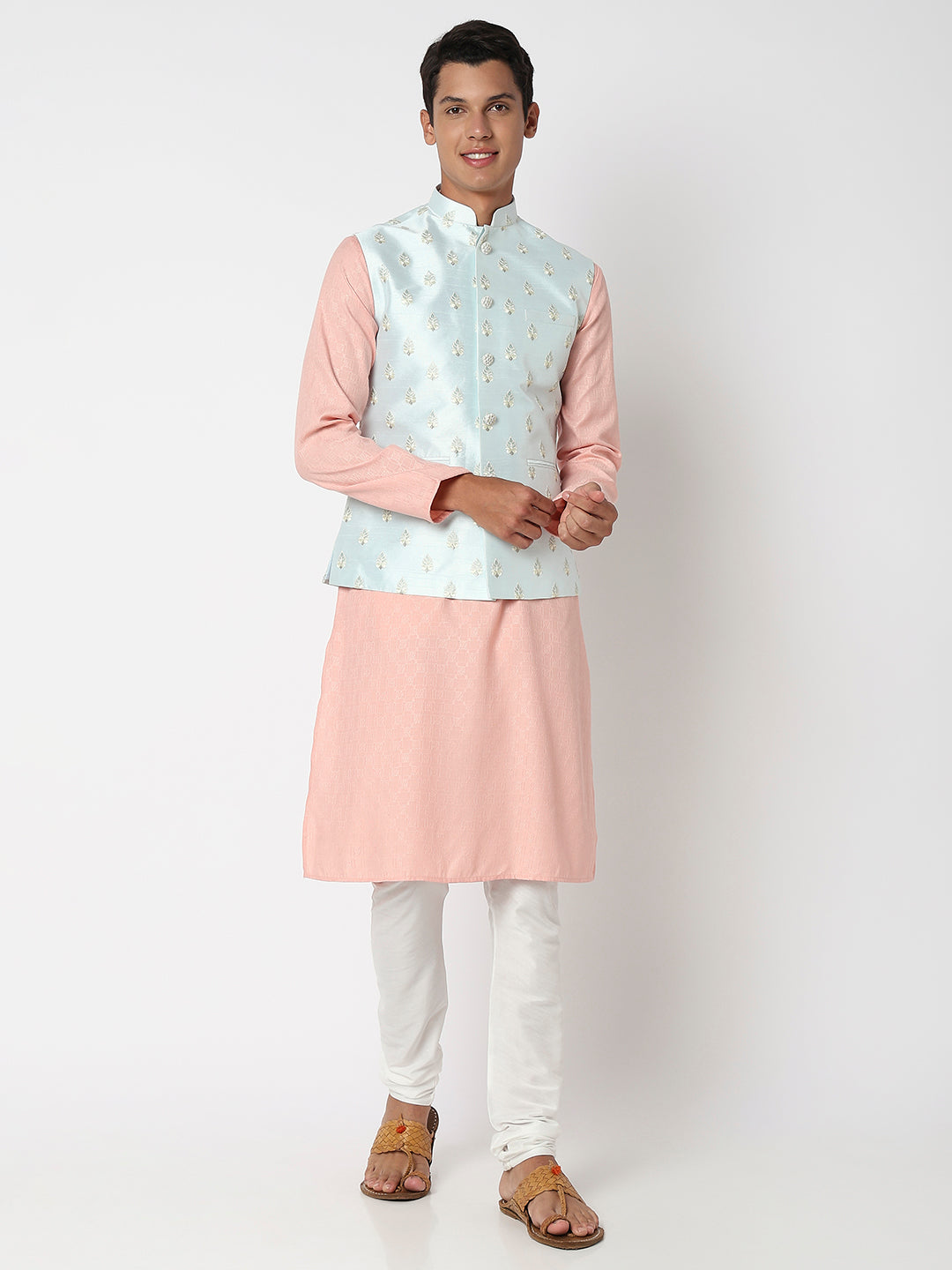 Men's Teal Blue Polyester Embroidered Jacket