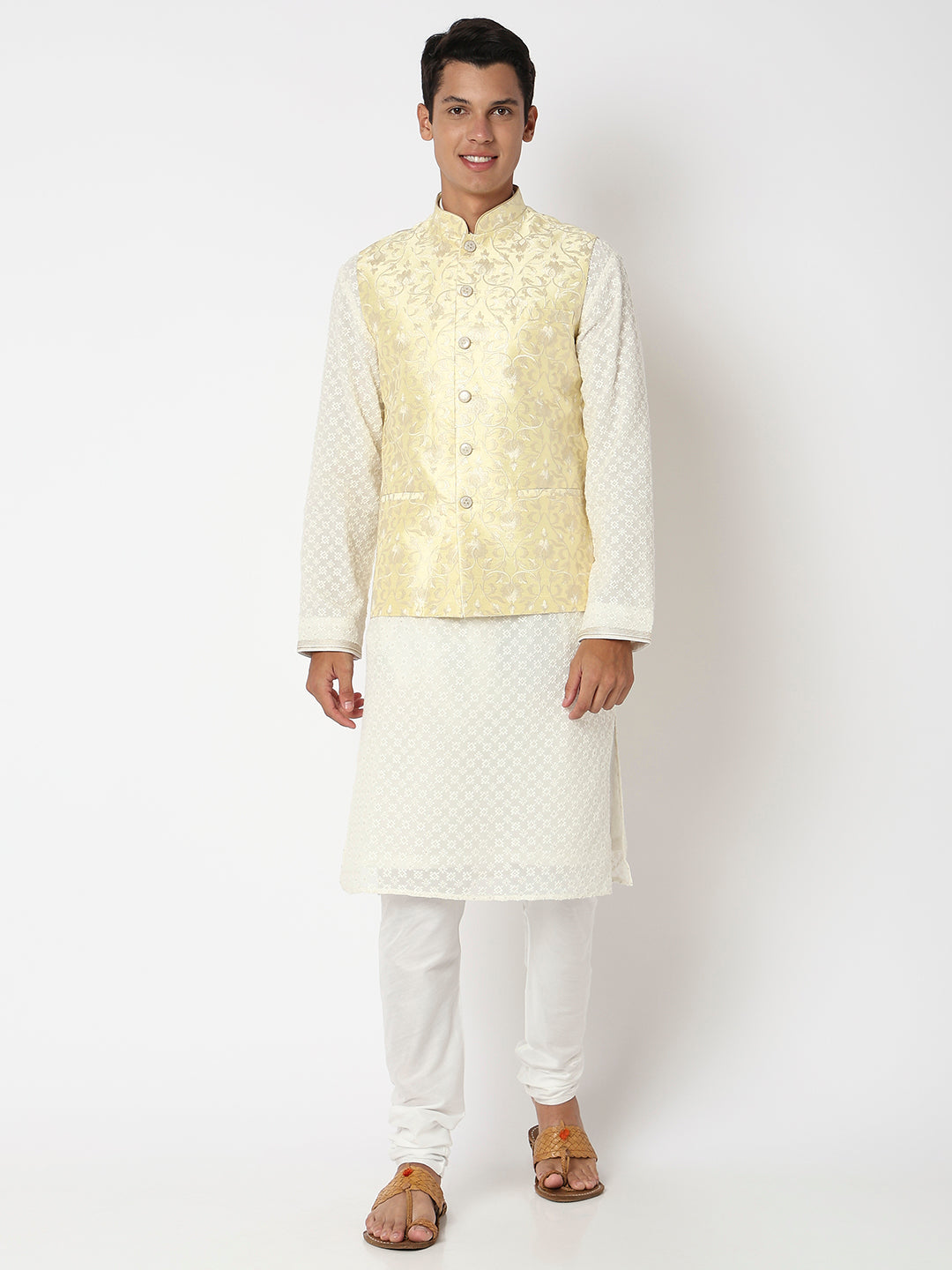 Men's Yellow Polyester Embroidered Jacket