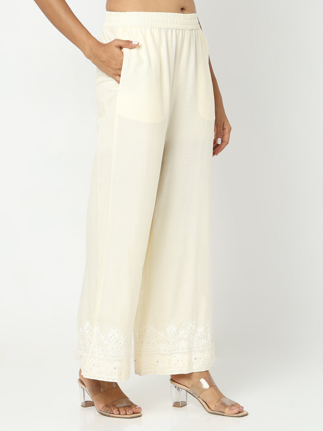 Regular Fit Embroidered Mid Rise Palazzos