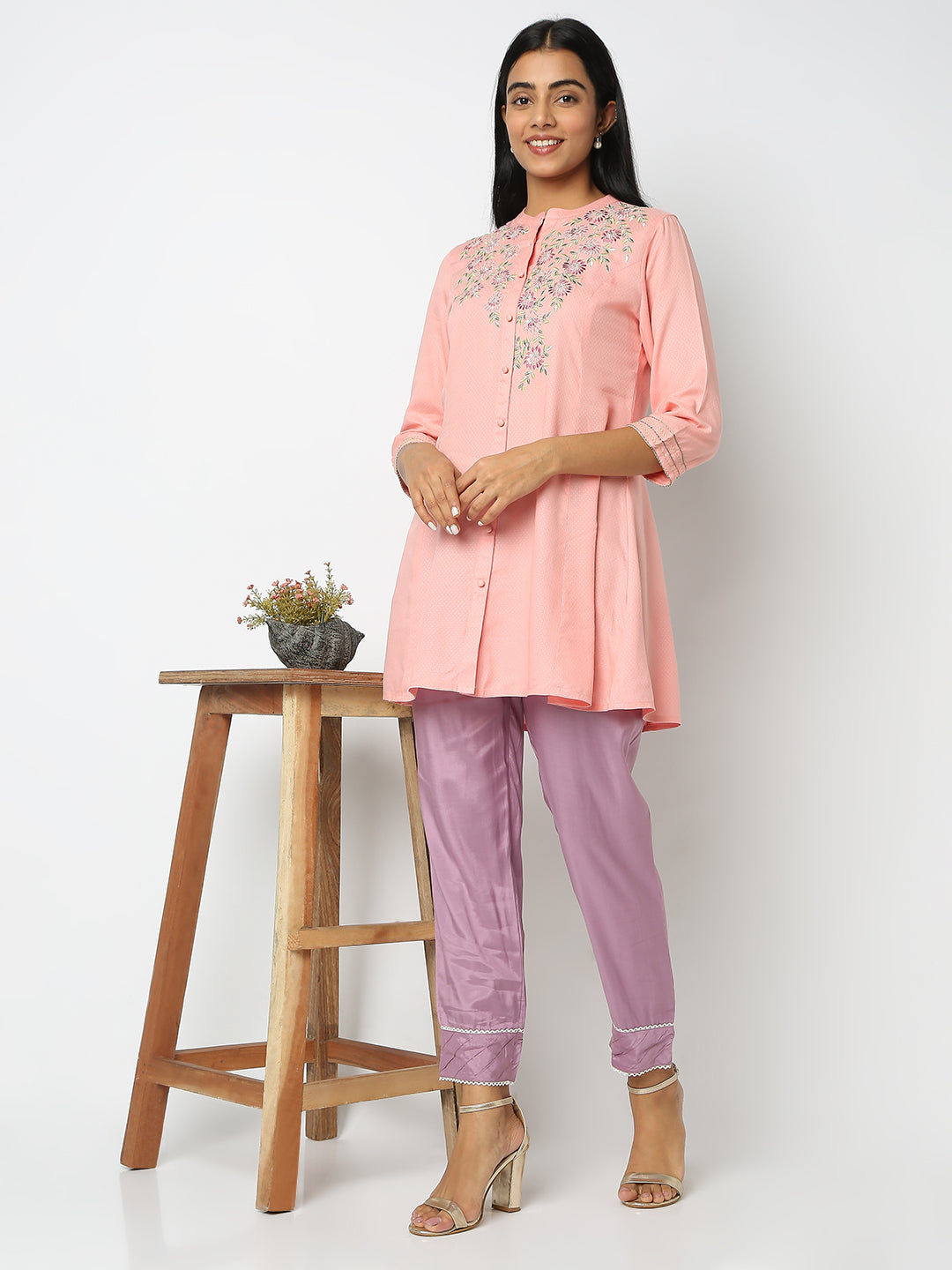 Regular Fit Solid Mid Rise Ethnic Pants