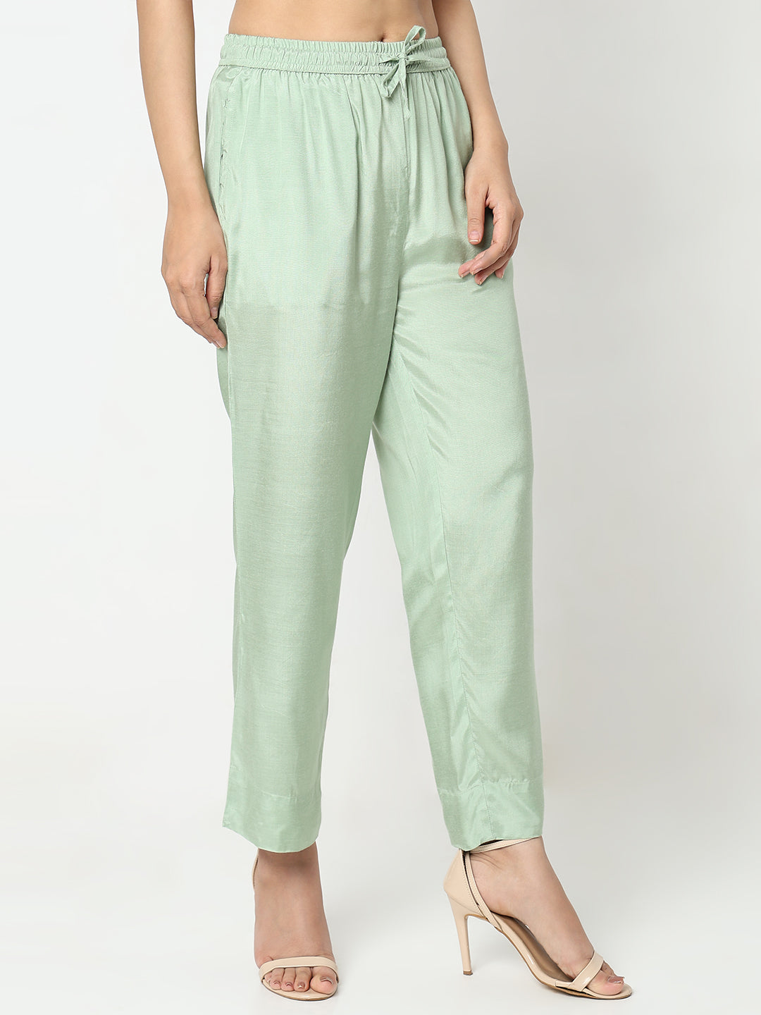 Slim Fit Solid Mid Rise Ethnic Pants