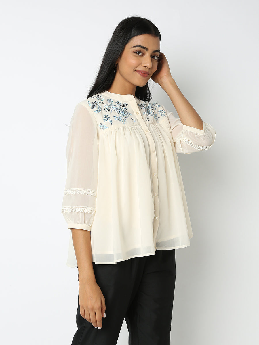 トップス mame Botanical Embroidery Chiffon blouse Buy Birch Green Georgette Chiffon Saree With Embroidery Blouse