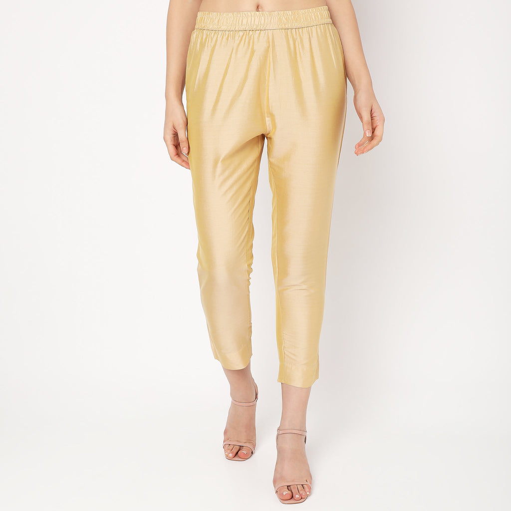 Slim Fit Solid Mid Rise Pants