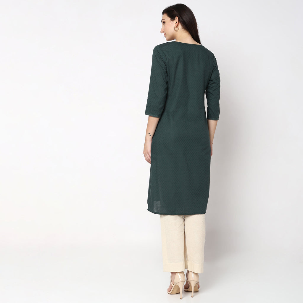 Women Wearing Straight Fit Solid Kurta
