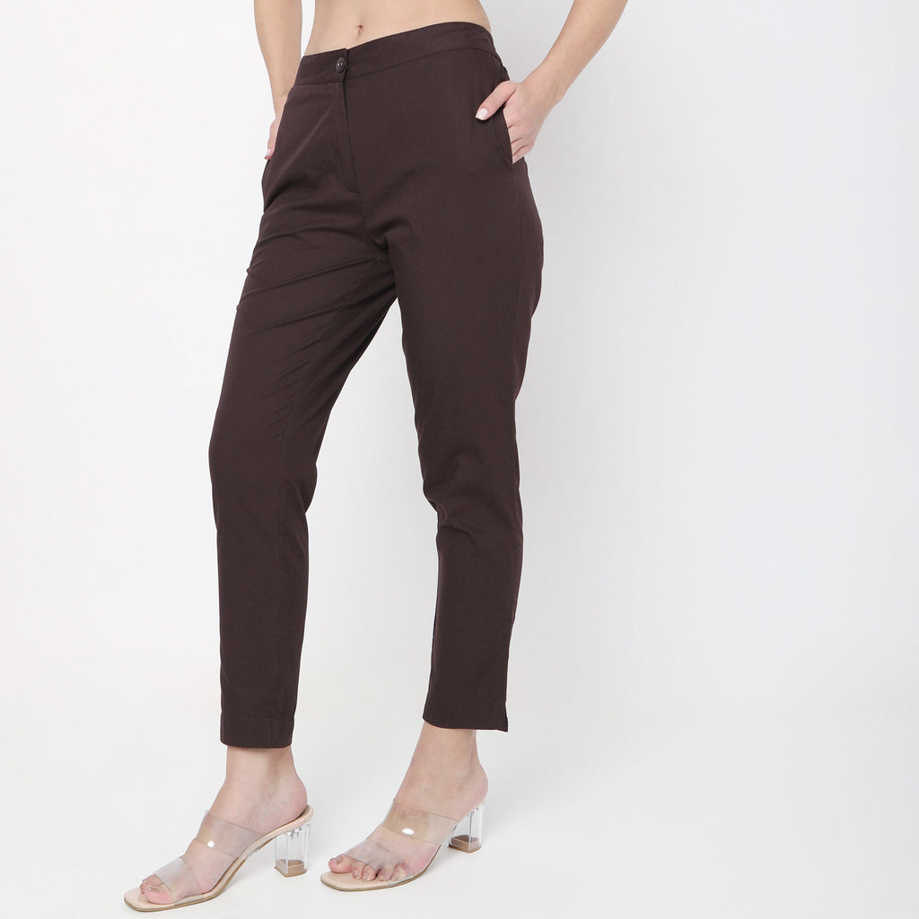 Regular Fit Solid Mid Rise Pants