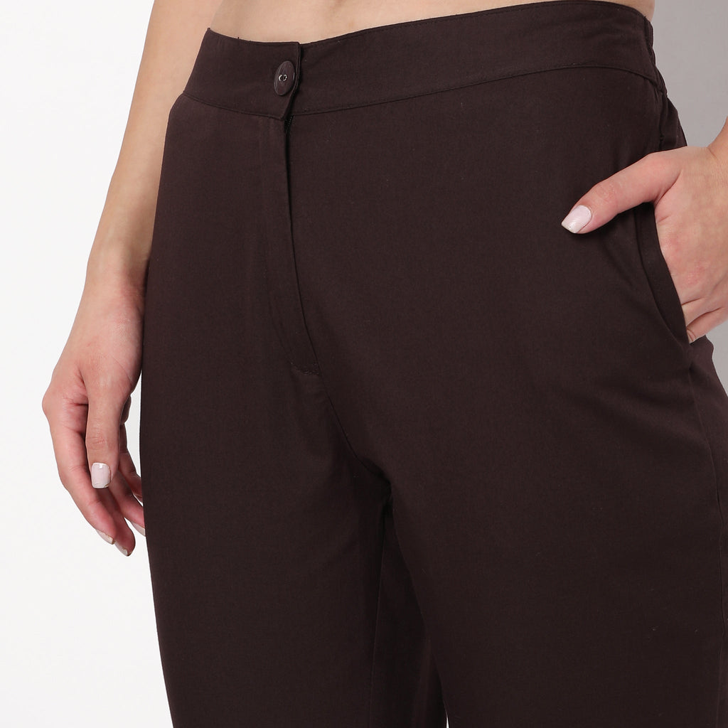 Regular Fit Solid Mid Rise Pants