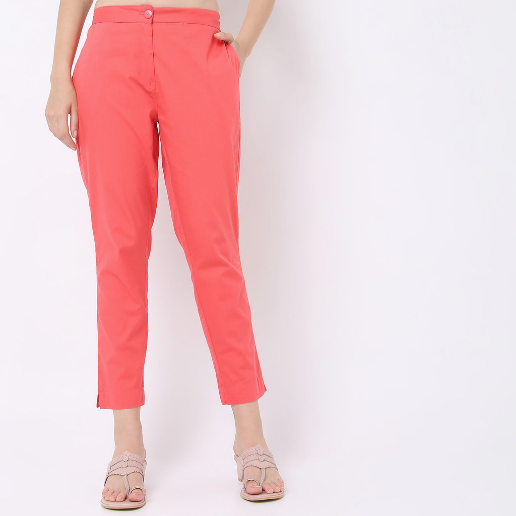 Regular Fit Solid Mid Rise Pants