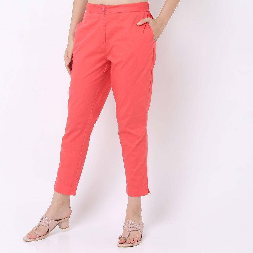 Regular Fit Solid Mid Rise Pants
