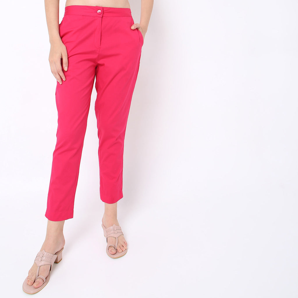 Regular Fit Solid Mid Rise Pants