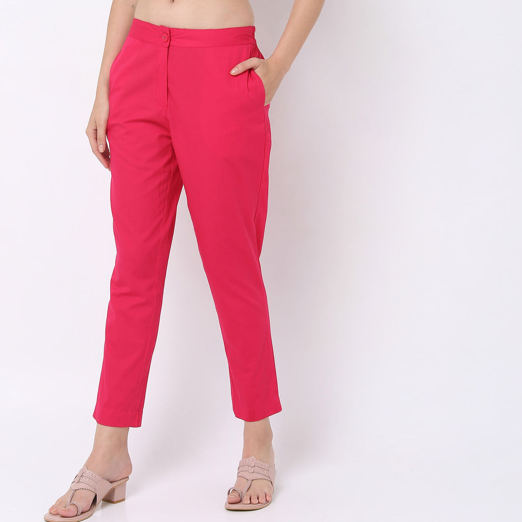 Regular Fit Solid Mid Rise Pants