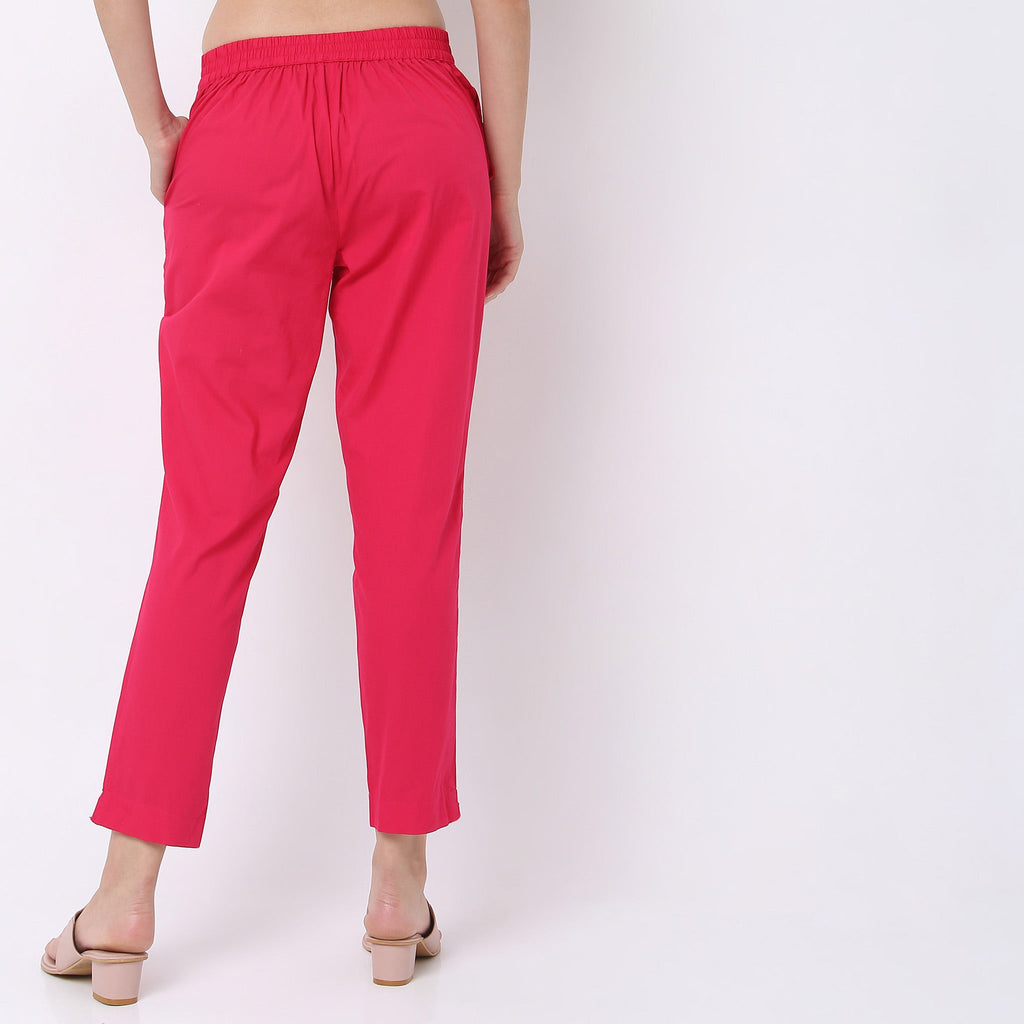 Regular Fit Solid Mid Rise Pants