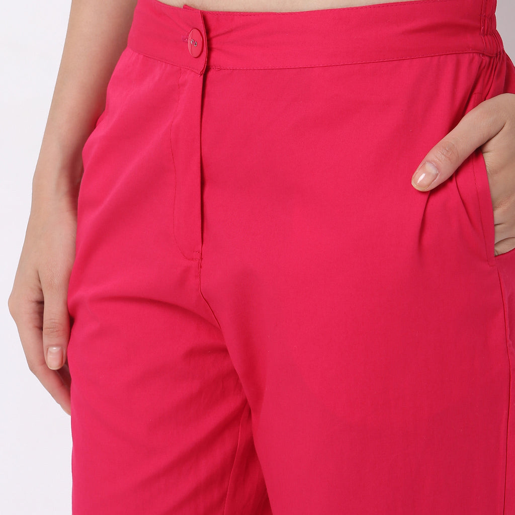 Regular Fit Solid Mid Rise Pants
