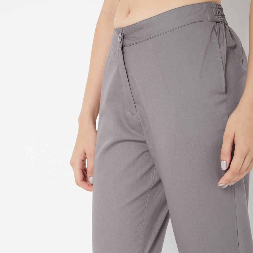 Regular Fit Solid Mid Rise Pants