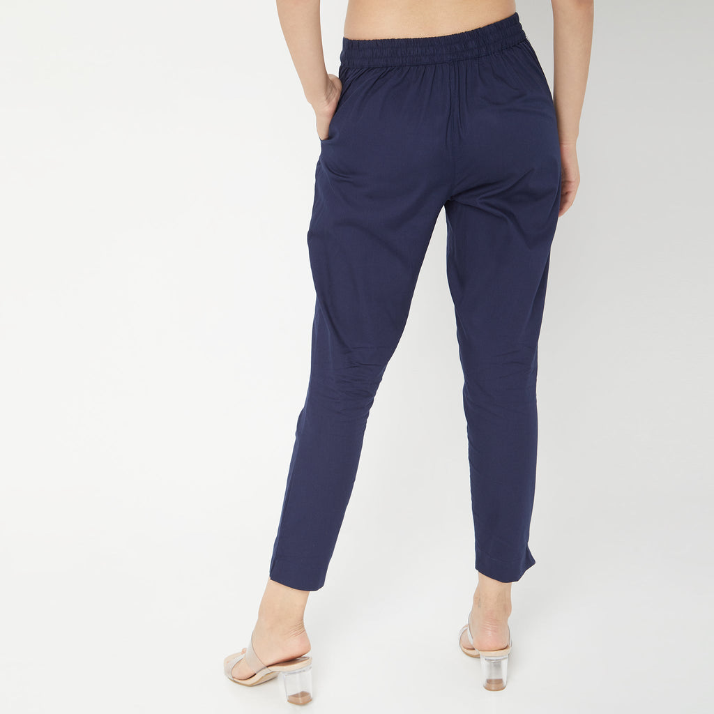Regular Fit Solid Mid Rise Pants