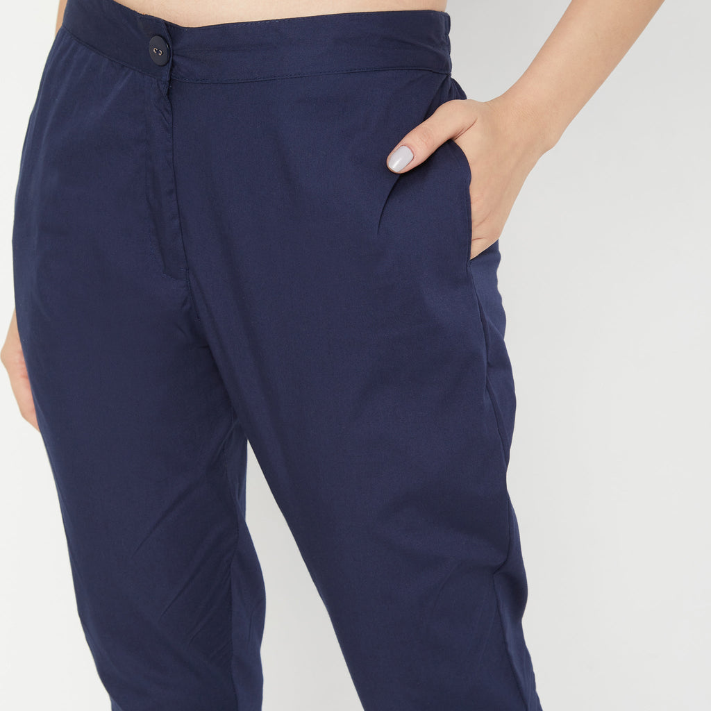 Regular Fit Solid Mid Rise Pants