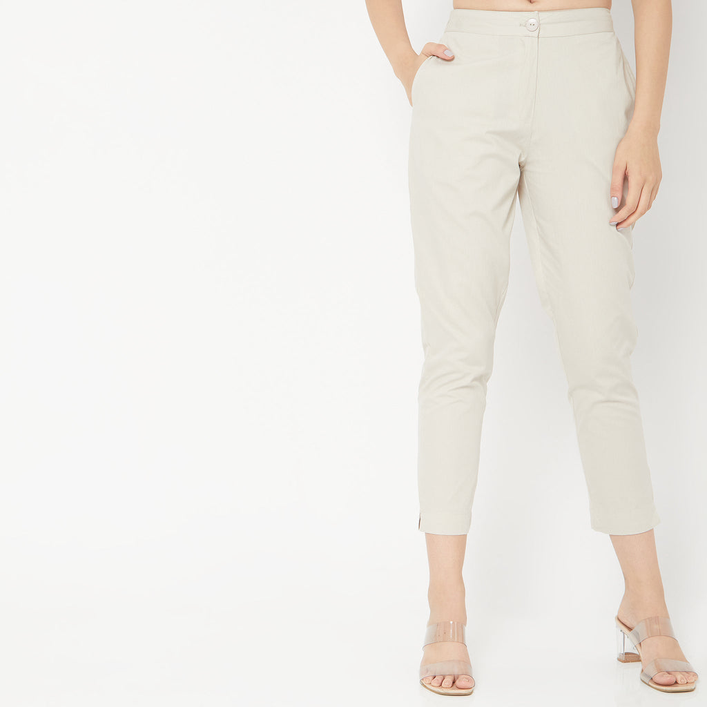 Regular Fit Solid Mid Rise Pants