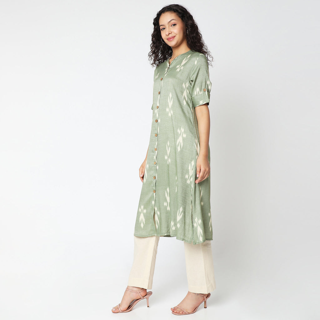 Women Wearing Flare Fit Printed Kurta