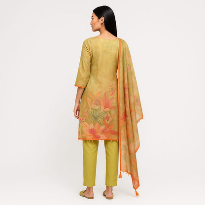Straight Fit Printed V-Neck Flash Buy Kurta With Pant With Dupatta Set