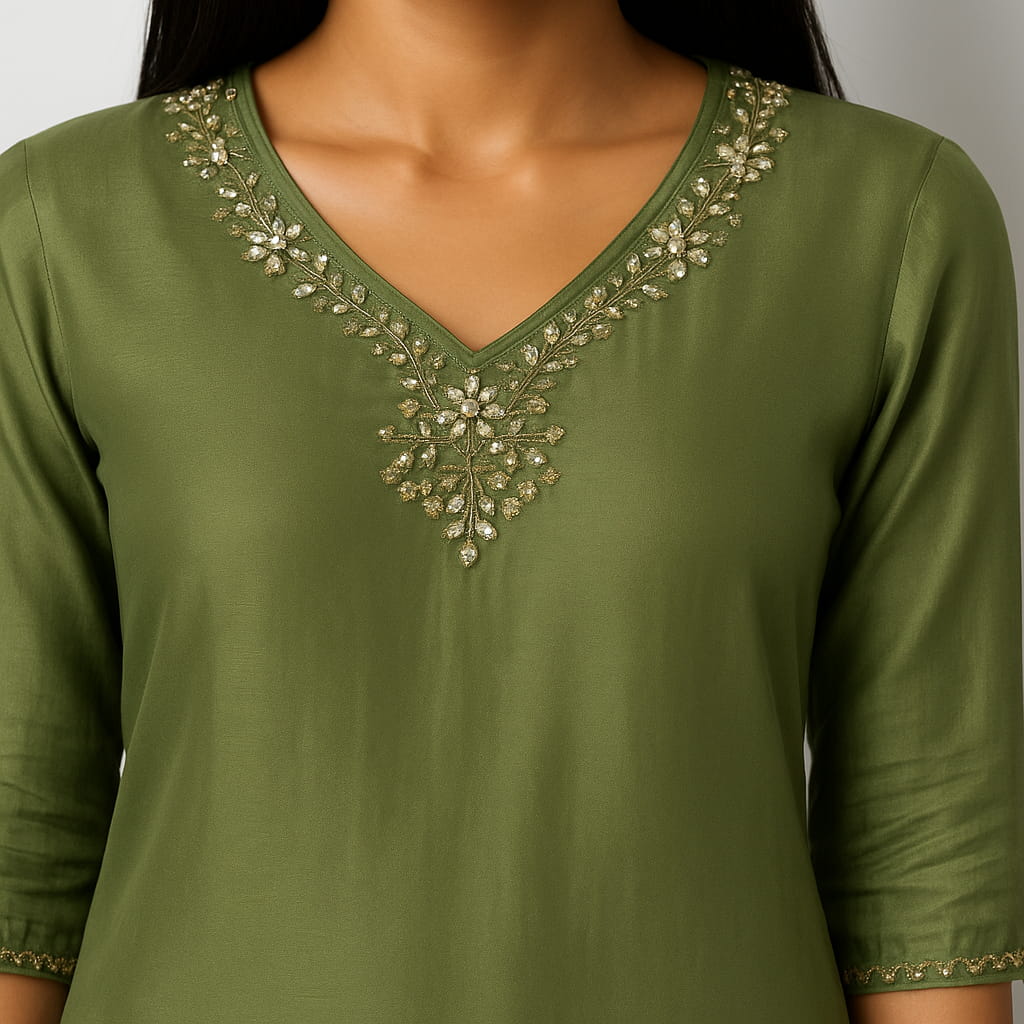 Straight Fit Embellished V-Neck Flash Buy Kurta With Pant With Dupatta Set