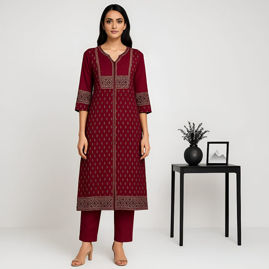 Straight Fit Printed V-Neck Flash Buy Kurta