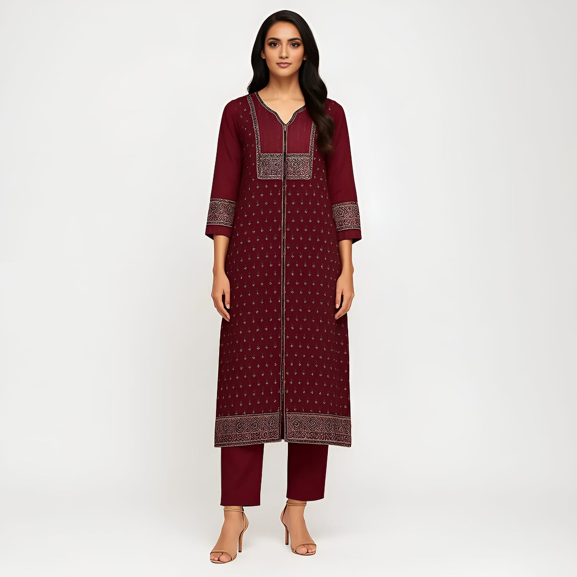Straight Fit Printed V-Neck Flash Buy Kurta