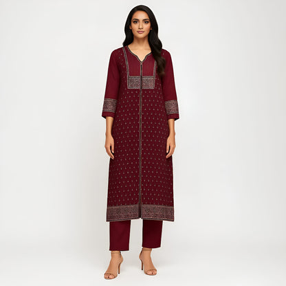 Straight Fit Printed V-Neck Flash Buy Kurta