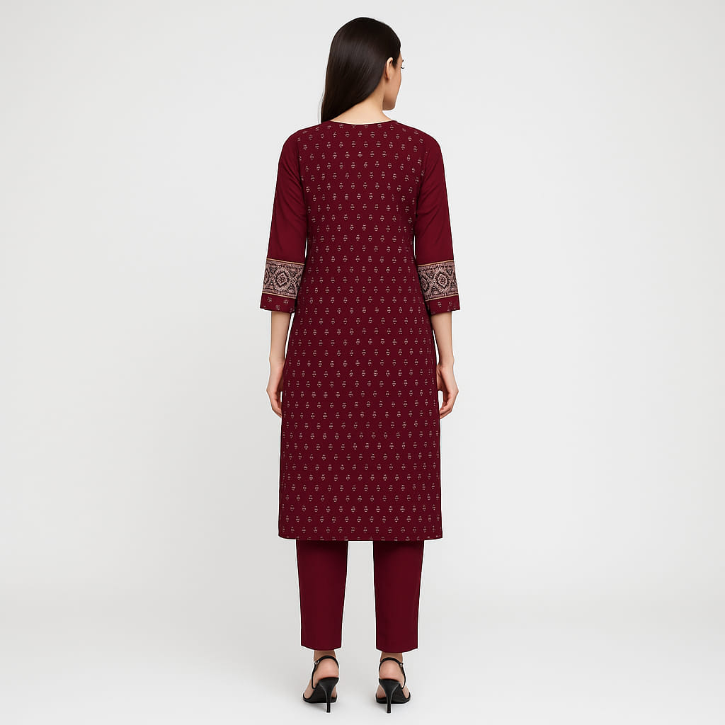 Straight Fit Printed V-Neck Flash Buy Kurta