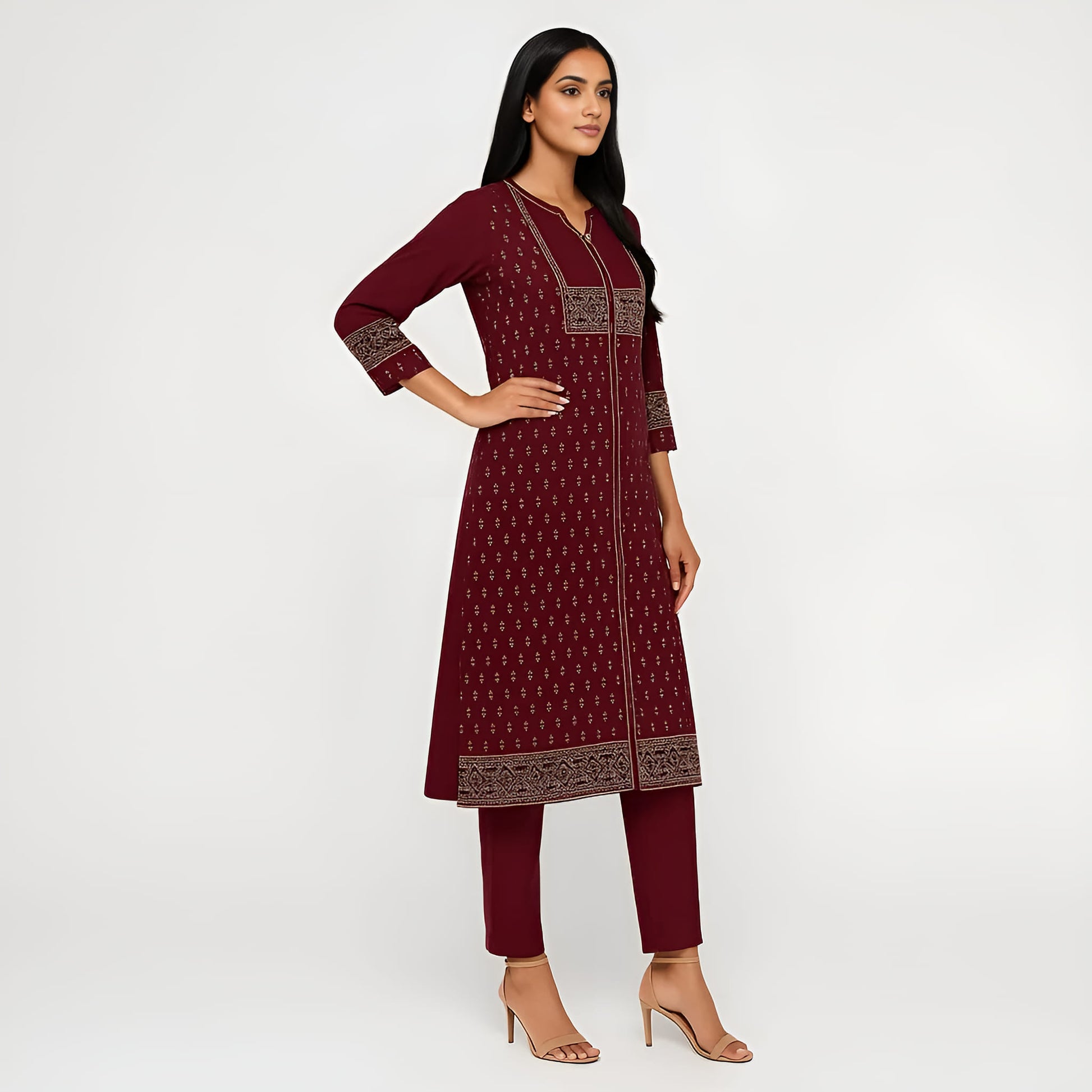 Straight Fit Printed V-Neck Flash Buy Kurta