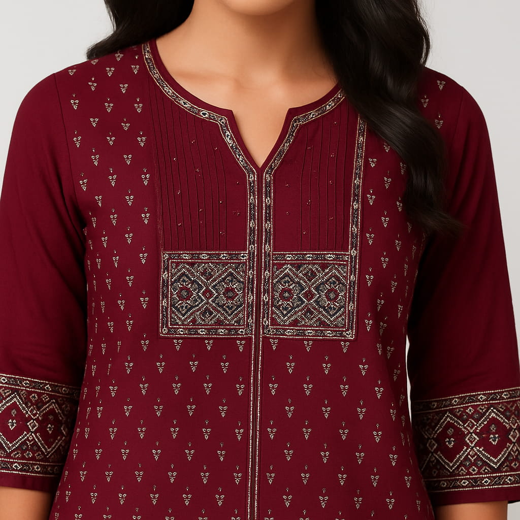 Straight Fit Printed V-Neck Flash Buy Kurta