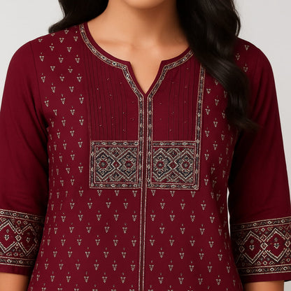 Straight Fit Printed V-Neck Flash Buy Kurta