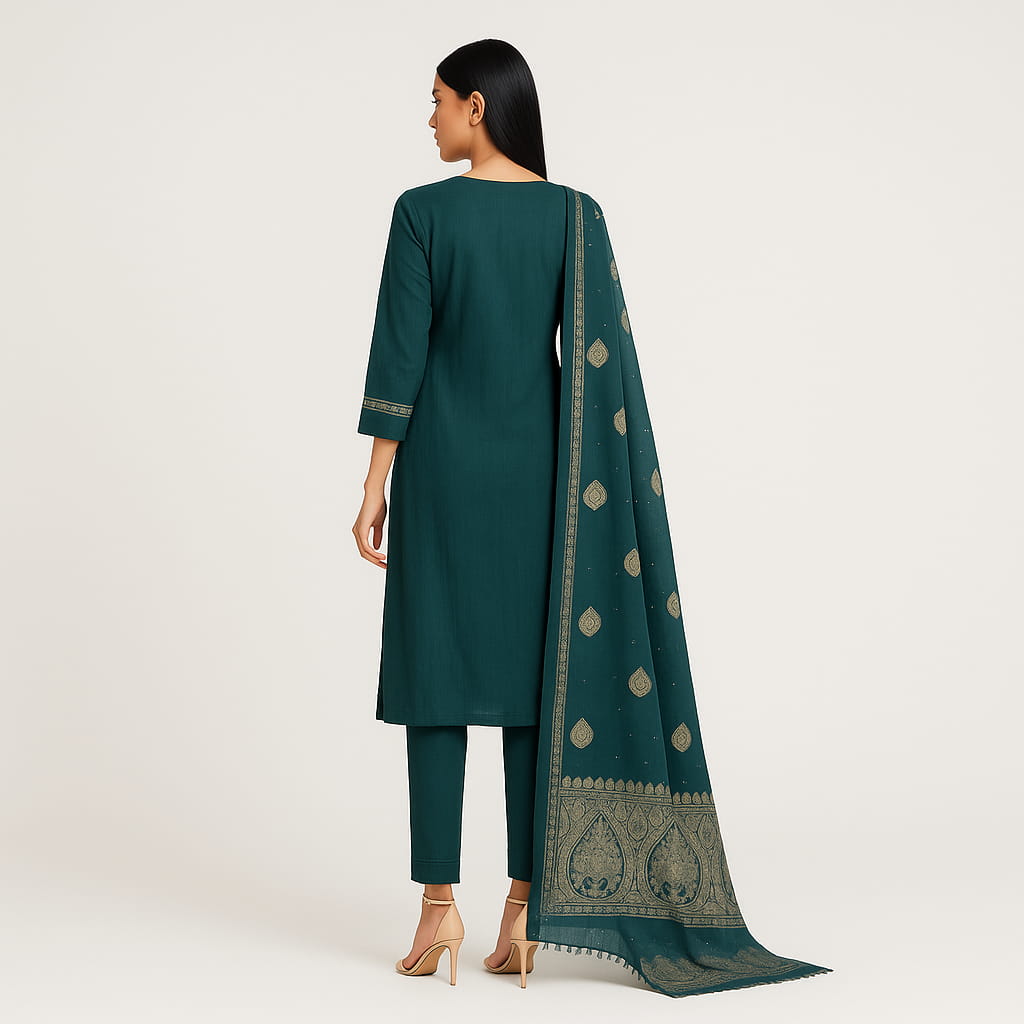 Straight Fit Embellished V-Neck Flash Buy Kurta With Pant With Dupatta Set