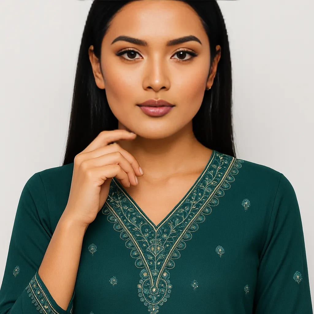 Straight Fit Embellished V-Neck Flash Buy Kurta With Pant With Dupatta Set